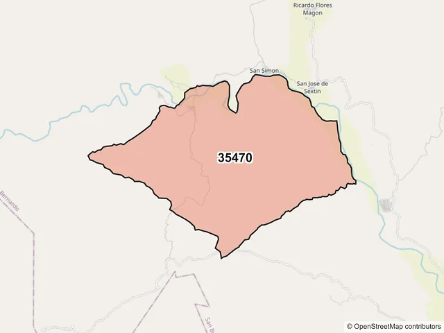Mapa del código postal 35470, San Bernardo, Durango