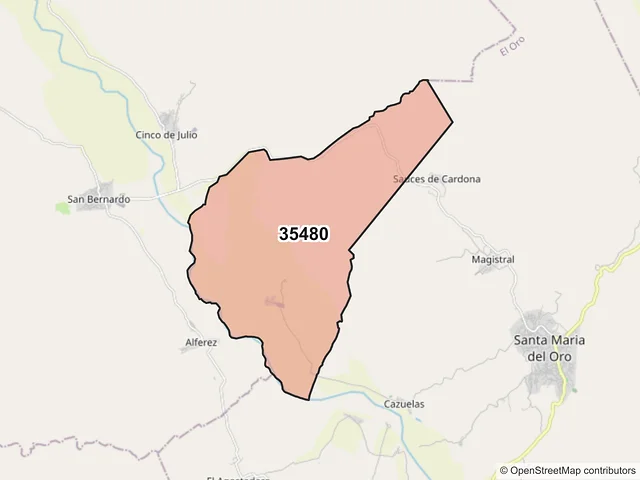 Mapa del código postal 35480, San Bernardo, Durango