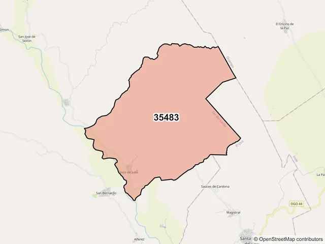 Mapa del código postal 35483, San Bernardo, Durango