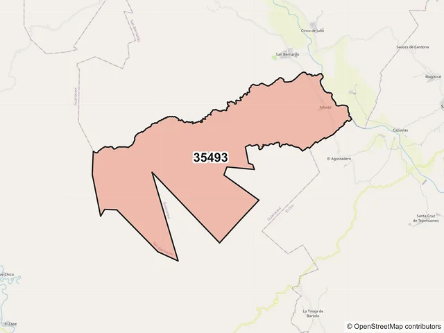 Mapa del código postal 35493, San Bernardo, Durango