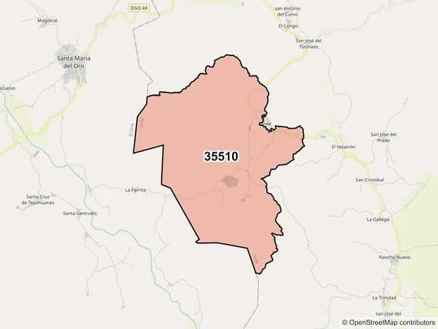 Mapa del código postal 35510, Indé, Durango