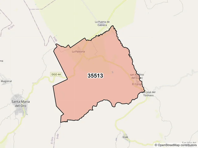 Mapa del código postal 35513, Indé, Durango