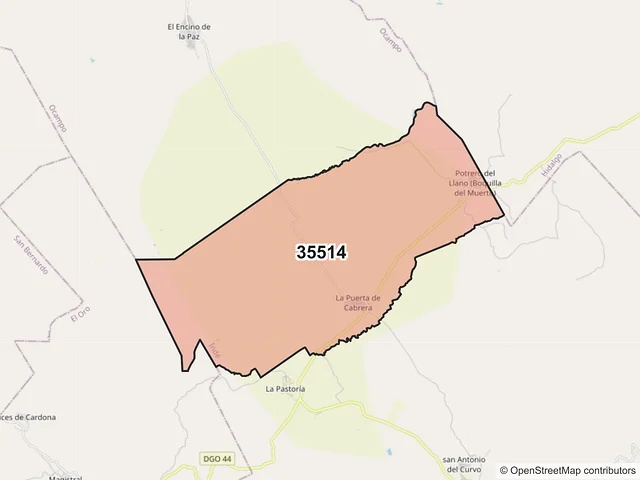Mapa del código postal 35514, Indé, Durango