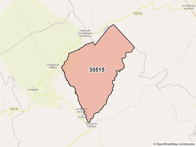 Mapa del código postal 35515, Indé, Durango