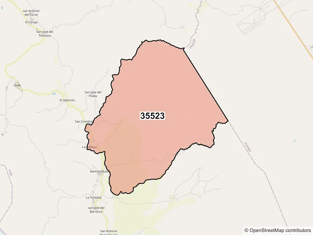 Mapa del código postal 35523, Indé, Durango