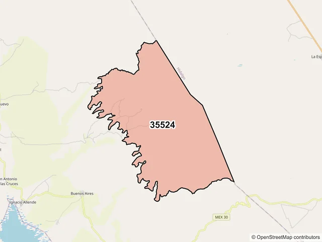 Mapa del código postal 35524, Indé, Durango
