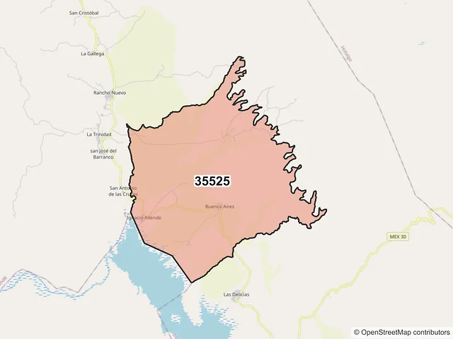 Mapa del código postal 35525, Indé, Durango