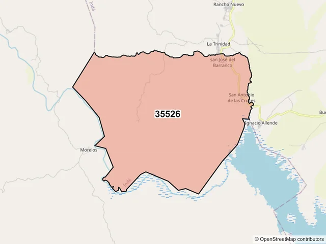 Mapa del código postal 35526, Indé, Durango