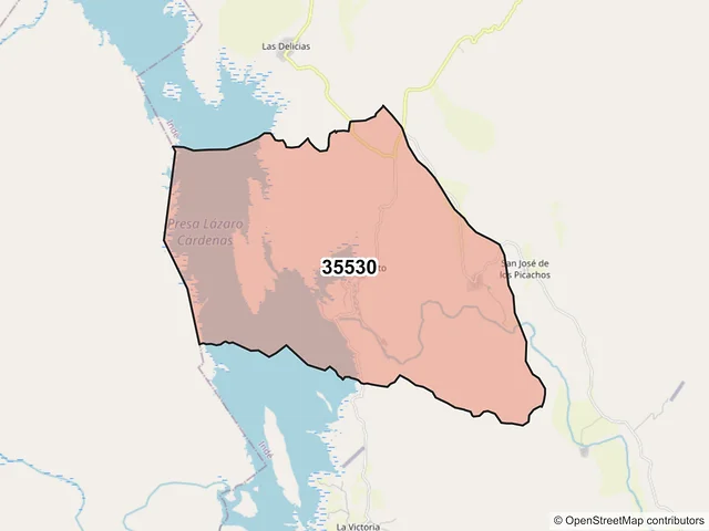 Mapa del código postal 35530, Indé, Durango