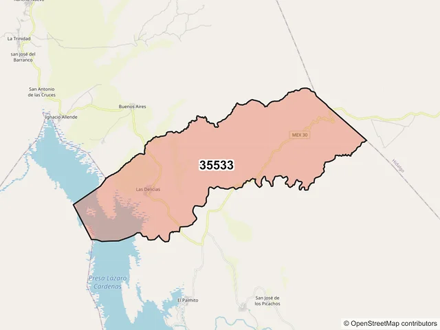Mapa del código postal 35533, Indé, Durango