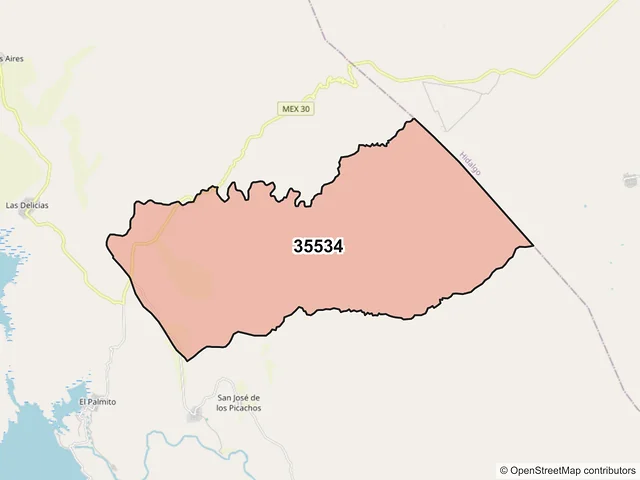 Mapa del código postal 35534, Indé, Durango