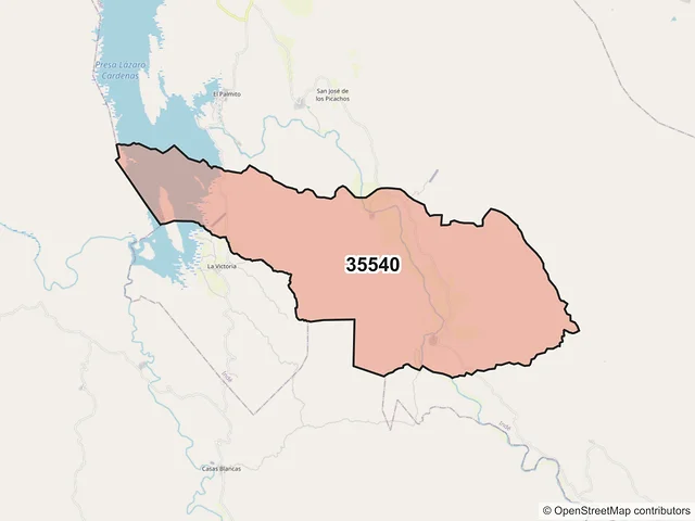 Mapa del código postal 35540, Indé, Durango