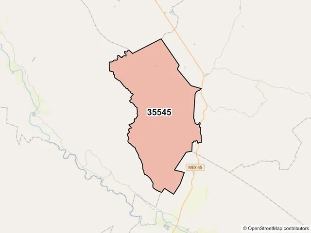 Mapa del código postal 35545, Indé, Durango