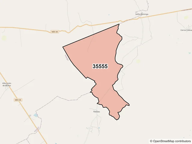 Mapa del código postal 35555, San Pedro del Gallo, Durango