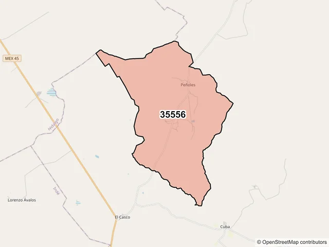 Mapa del código postal 35556, San Pedro del Gallo, Durango