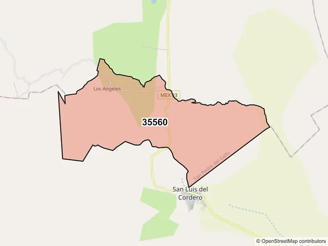 Mapa del código postal 35560, San Pedro del Gallo, Durango