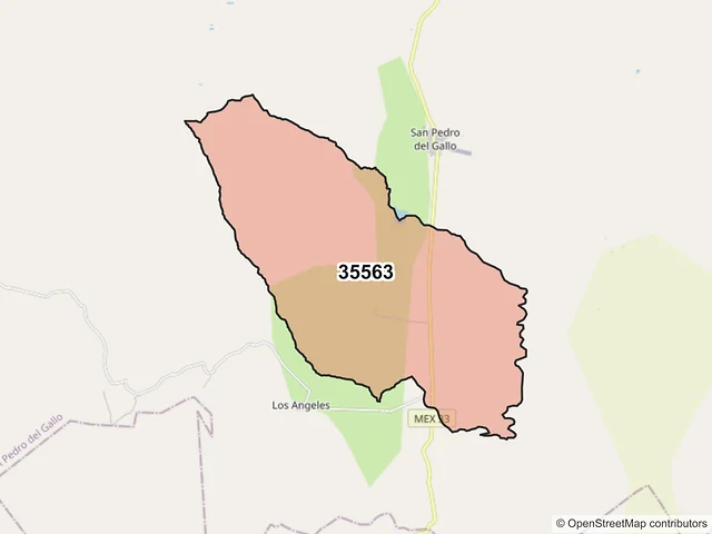 Mapa del código postal 35563, San Pedro del Gallo, Durango