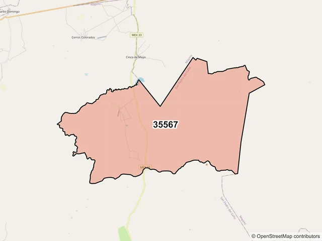 Mapa del código postal 35567, San Pedro del Gallo, Durango