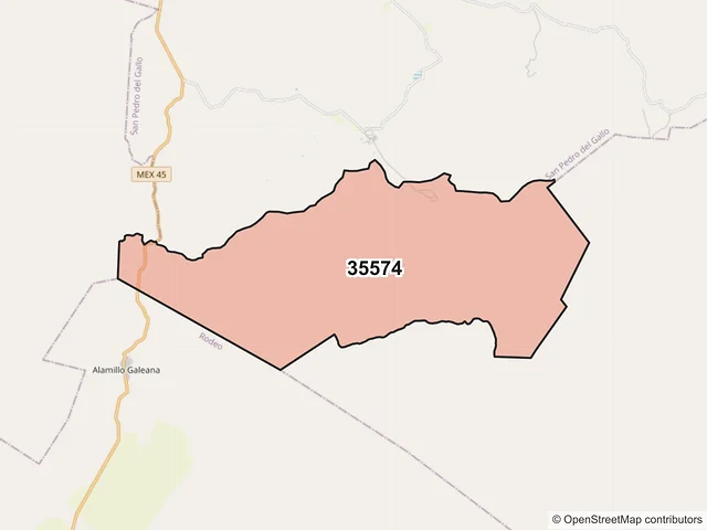 Mapa del código postal 35574, San Pedro del Gallo, Durango