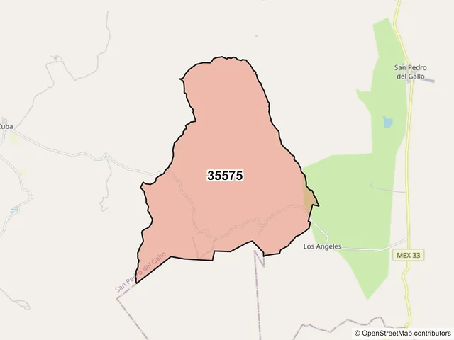 Mapa del código postal 35575, San Pedro del Gallo, Durango