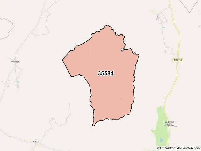 Mapa del código postal 35584, San Pedro del Gallo, Durango