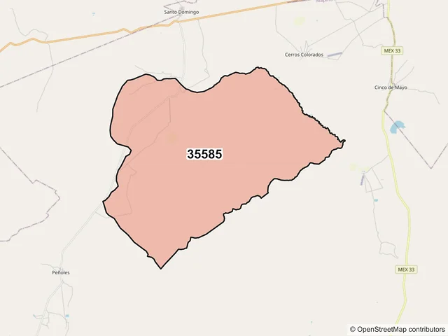Mapa del código postal 35585, San Pedro del Gallo, Durango