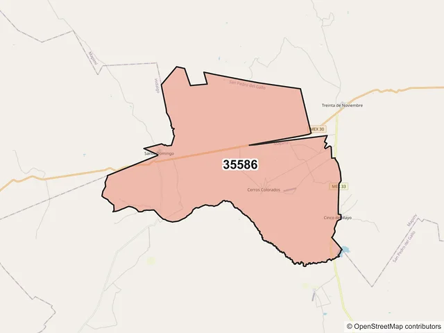 Mapa del código postal 35586, San Pedro del Gallo, Durango