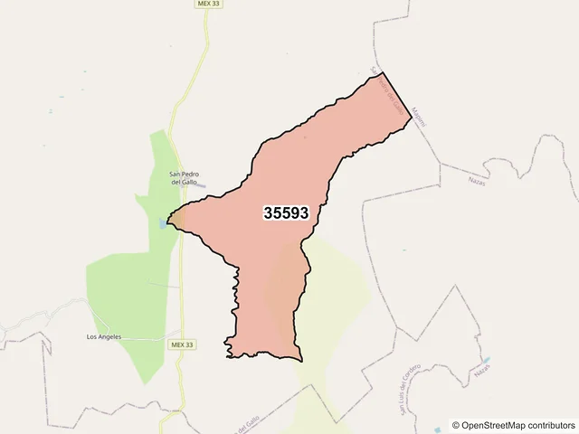 Mapa del código postal 35593, San Pedro del Gallo, Durango