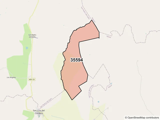 Mapa del código postal 35594, San Pedro del Gallo, Durango