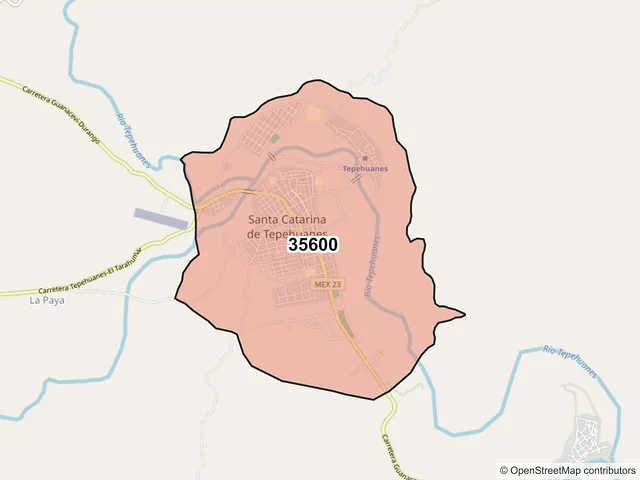 Mapa del código postal 35600, Tepehuanes, Durango