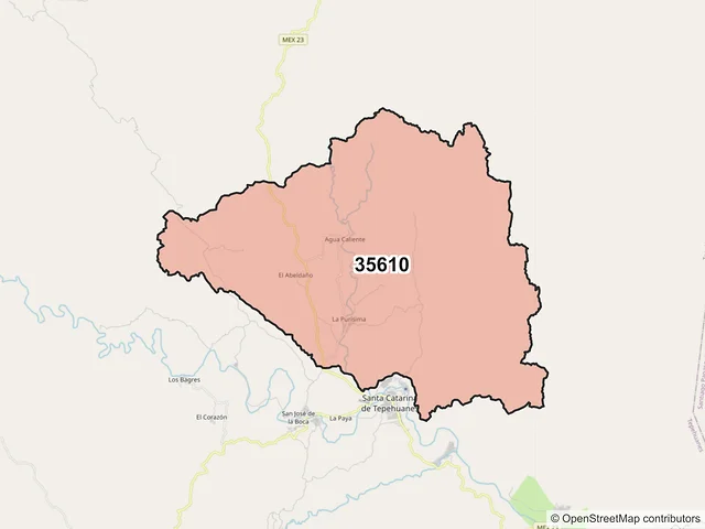 Mapa del código postal 35610, Tepehuanes, Durango
