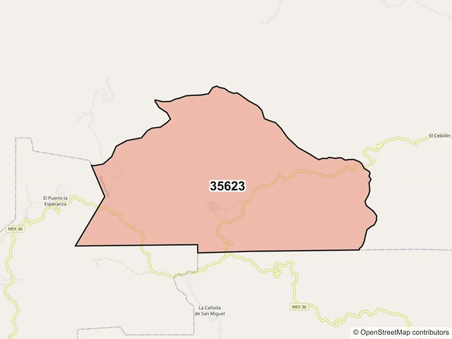 Mapa del código postal 35623, Tepehuanes, Durango
