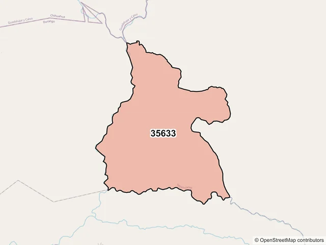 Mapa del código postal 35633, Tepehuanes, Durango
