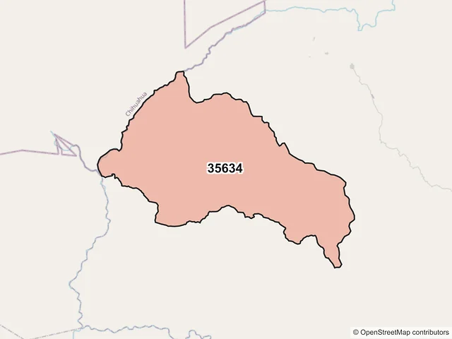 Mapa del código postal 35634, Tepehuanes, Durango
