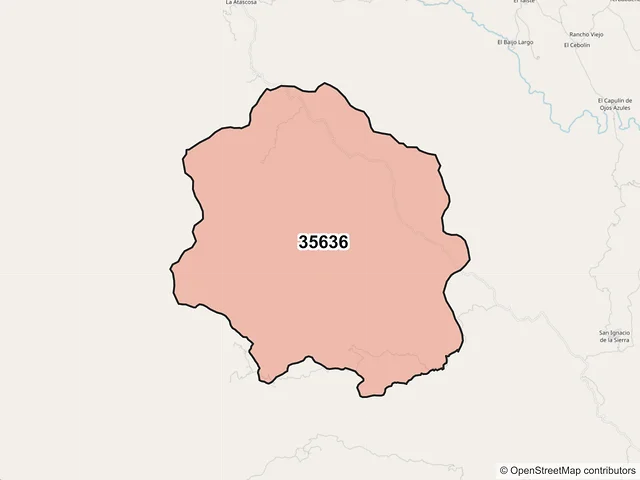 Mapa del código postal 35636, Tepehuanes, Durango
