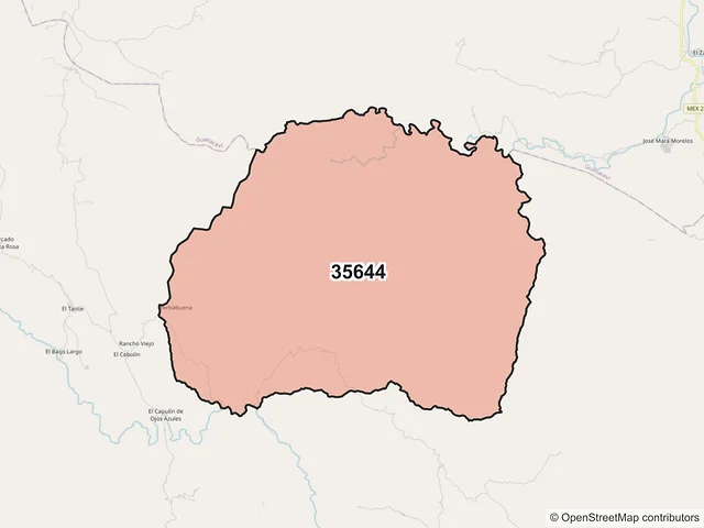 Mapa del código postal 35644, Tepehuanes, Durango