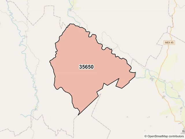 Mapa del código postal 35650, El Oro, Durango