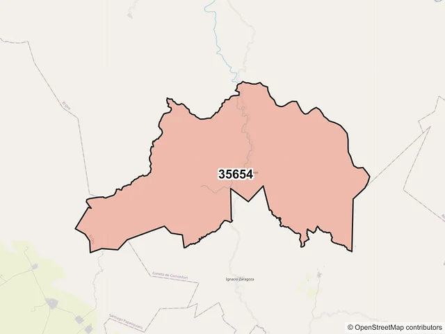 Mapa del código postal 35654, El Oro, Durango