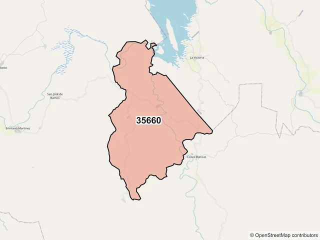 Mapa del código postal 35660, El Oro, Durango