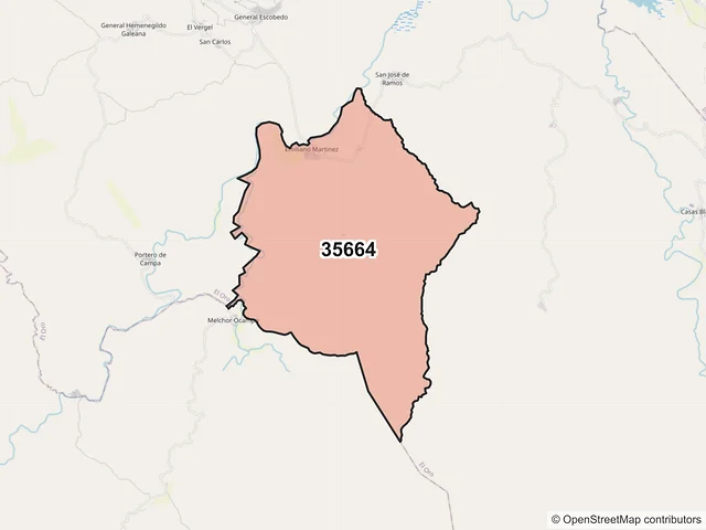 Mapa del código postal 35664, El Oro, Durango