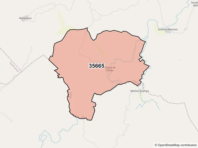 Mapa del código postal 35665, El Oro, Durango