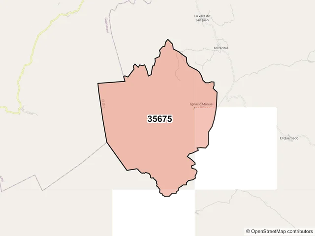Mapa del código postal 35675, El Oro, Durango