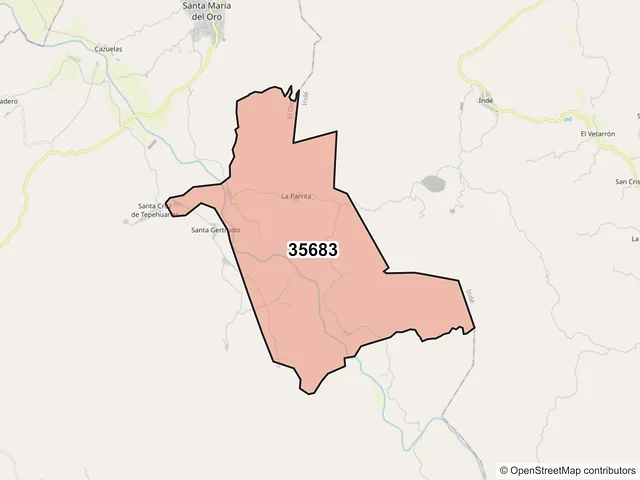 Mapa del código postal 35683, El Oro, Durango