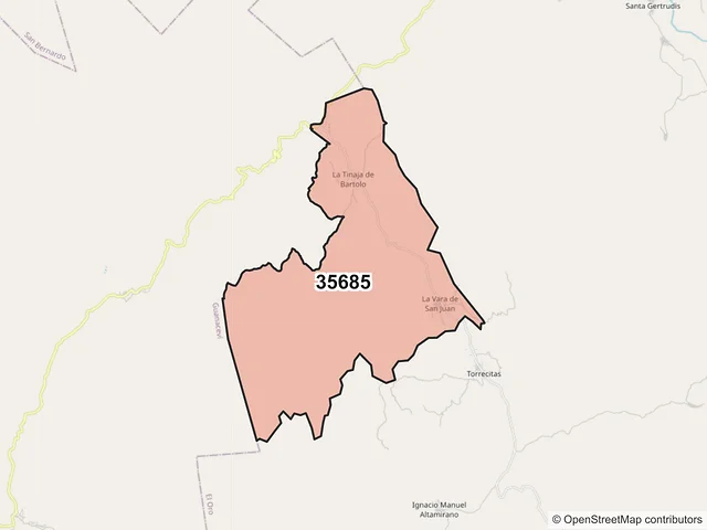 Mapa del código postal 35685, El Oro, Durango
