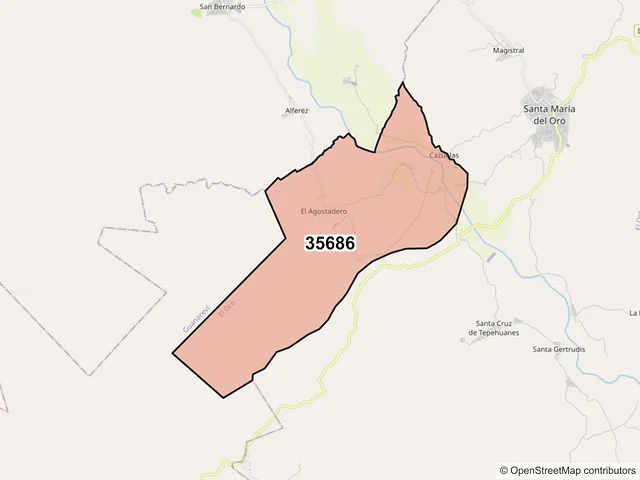 Mapa del código postal 35686, El Oro, Durango
