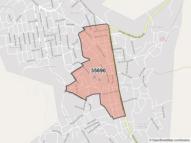 Mapa del código postal 35690, El Oro, Durango