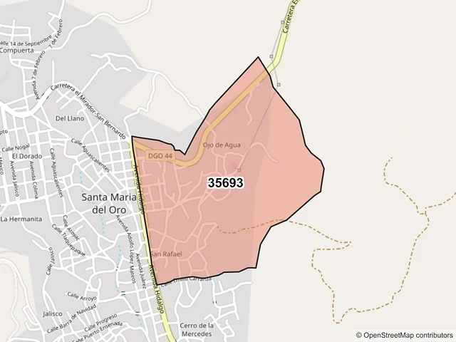 Mapa del código postal 35693, El Oro, Durango