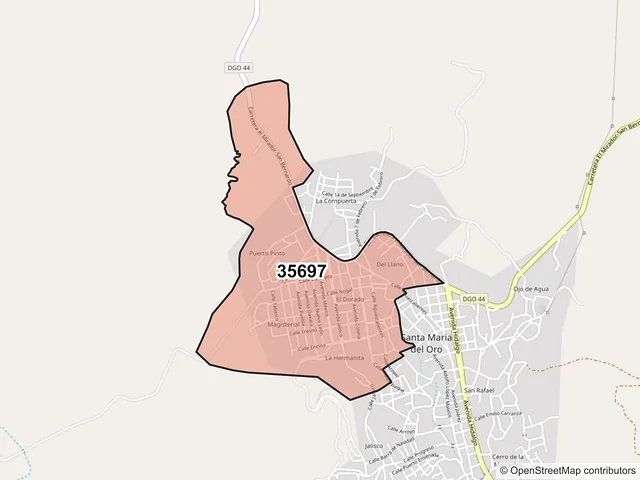 Mapa del código postal 35697, El Oro, Durango