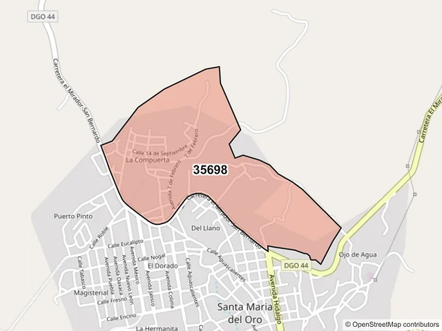 Mapa del código postal 35698, El Oro, Durango