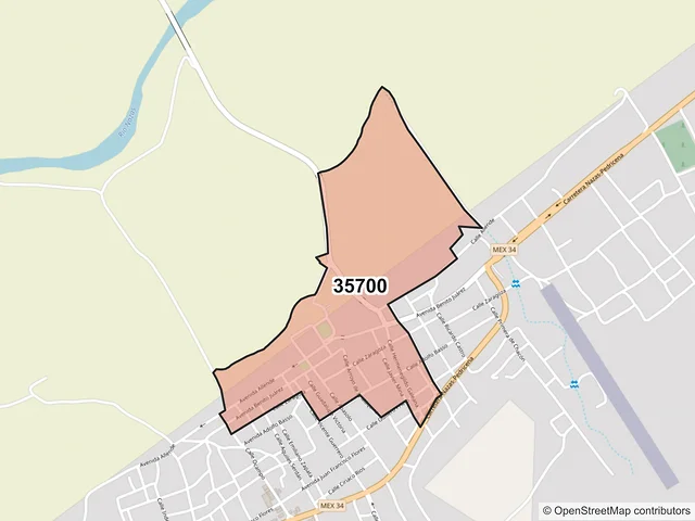 Mapa del código postal 35700, Nazas, Durango